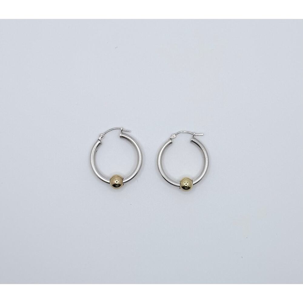 Vintage Cape Cod 925 Sterling Silver Hoop Earrings with 14k Gold Balls